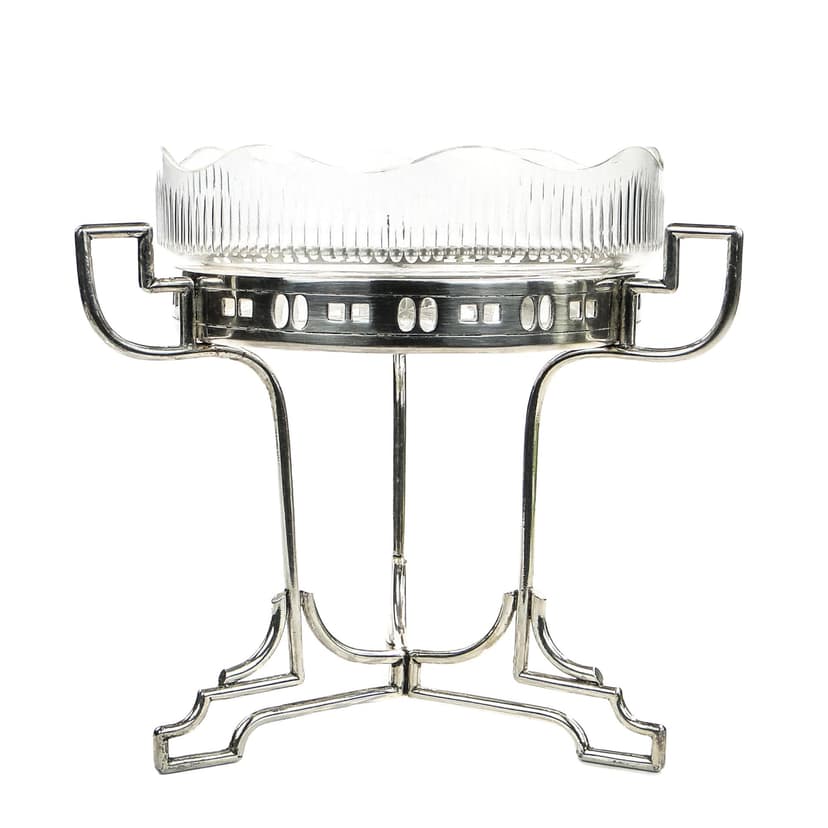 Centerpiece Art Deco, transparent crystal, silver brass, Sandrik, Slovakia, 1920s