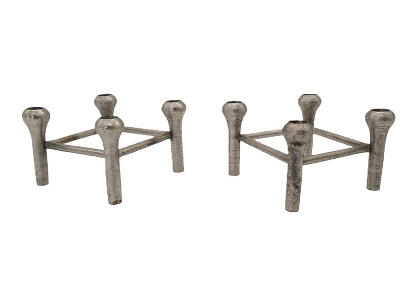 Set of Two Modular Candle Holders, Silver Aluminum, Germany, 1970s