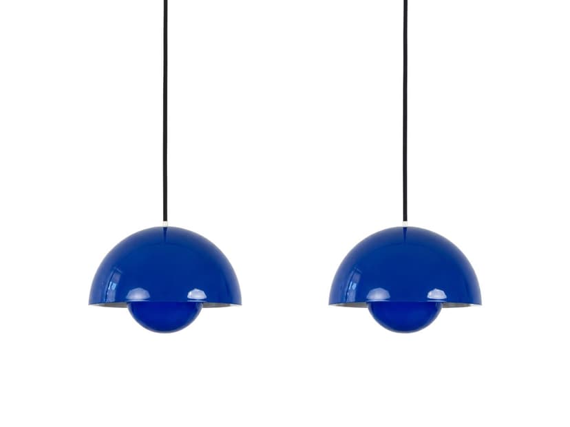 Pair of pendant lamps Flowerpot, blue enamel, by V. Panton, Louis Poulsen, Denmark, 1960s.