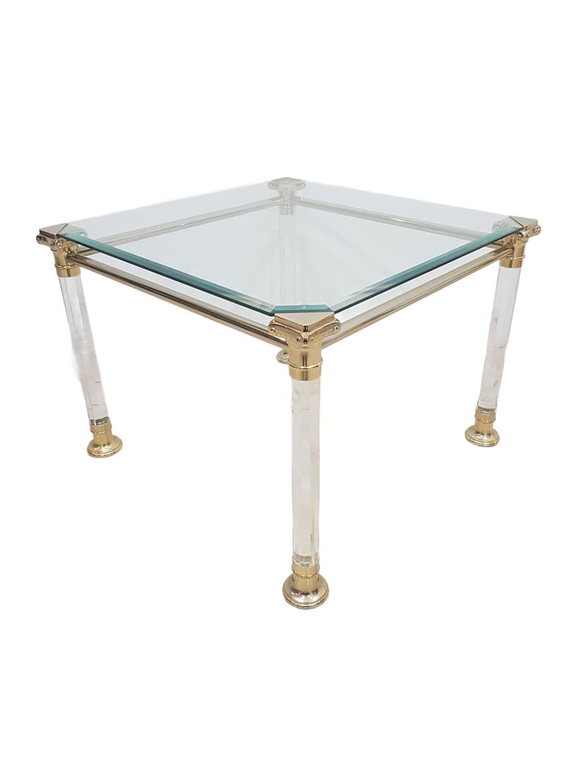 Coffee Table Hollywood Regency, gold-plated metal transparent acrylic glass, Italy, 1970s.