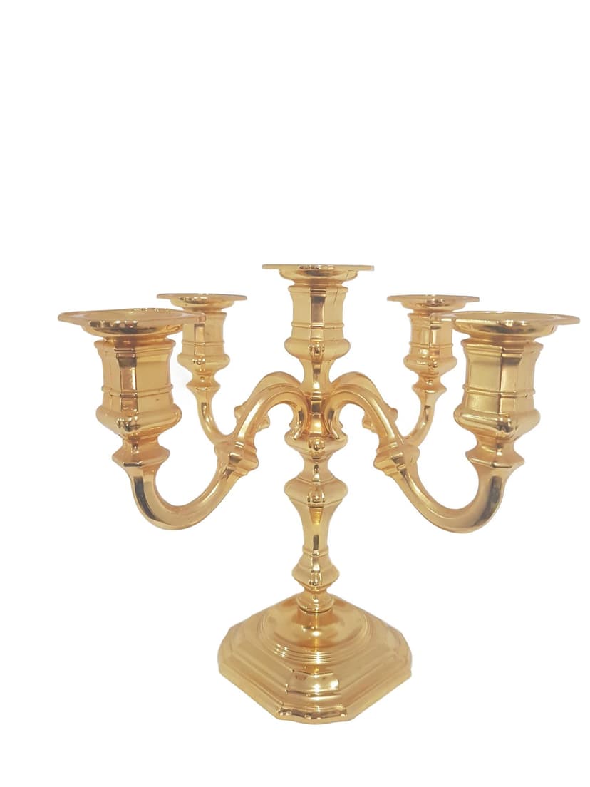 Five-arm candelabra, Hollywood Regency, gilt brass, BMF, Germany, 1960s