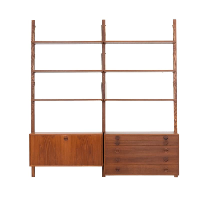 Regał systemowy, tek, brązowy, proj. R. Thygesen & J. Sørensen, HG Furniture, Dania, lata 60.