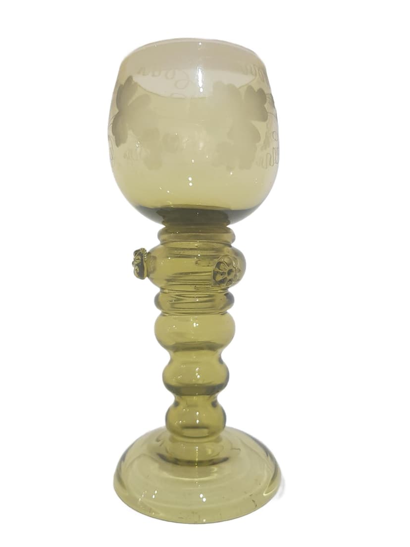 Goblet Remer, olive-yellow transparent glass, Theresienthal / Michael von Poschinger, Germany, early 20th c.