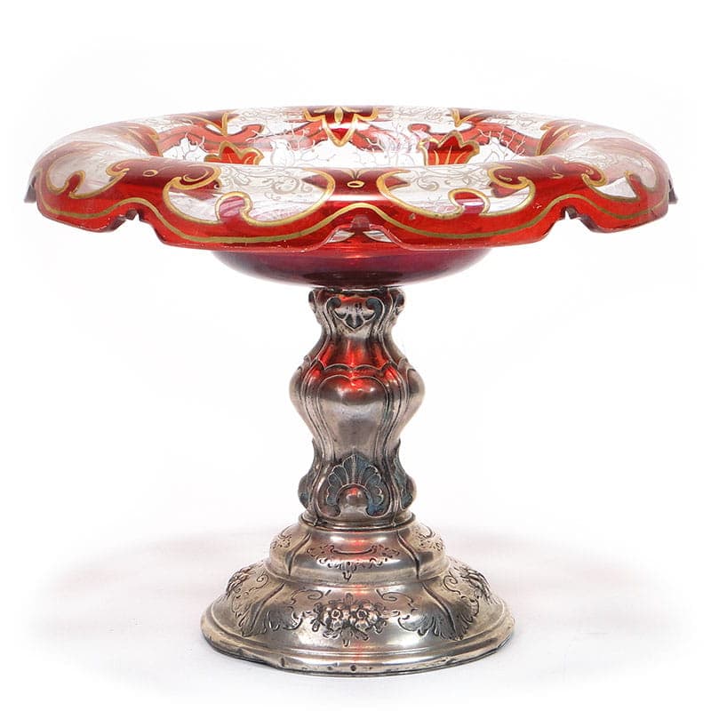 Centerpiece Biedermeier, ruby gold glass, silver, Austria, 19th c.