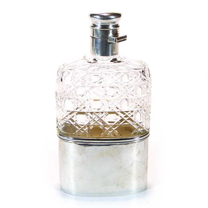Hip Flask, transparent crystal, silver, Germany, 19th c.