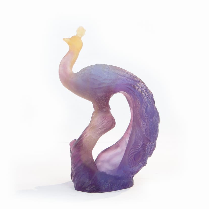 Figura pawia, szkło wielokolorowe, Daum, Francja, lata 80.