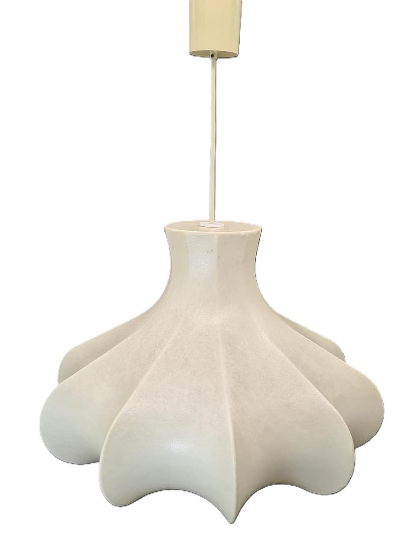 Pendant lamp Cocoon Flower, cream, metal resin, by F. Wauer, Goldkant Leuchten, Germany, 1960s.