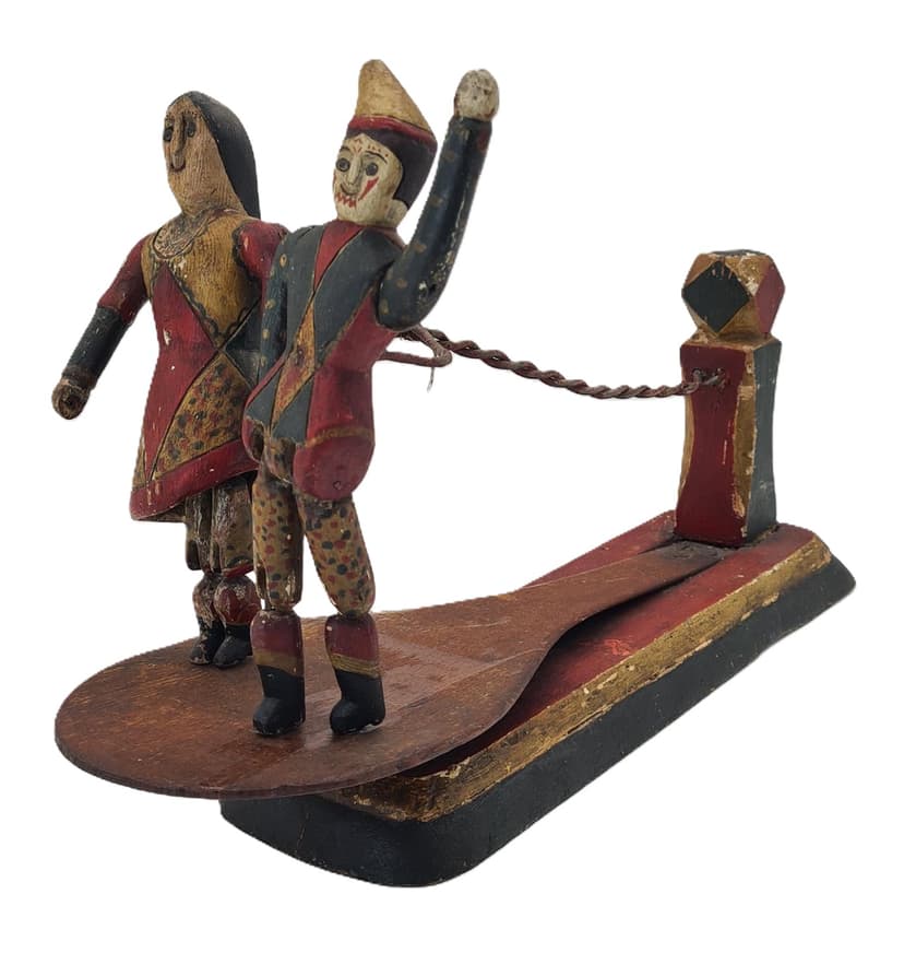 Folk toy, dancing couple, polychrome wood, Central Europe, 1930s.