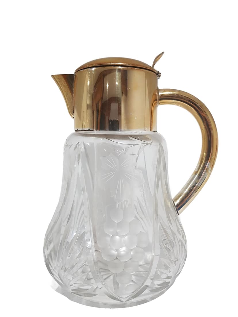 Pitcher, transparent crystal, gold brass, Germany, 1950s