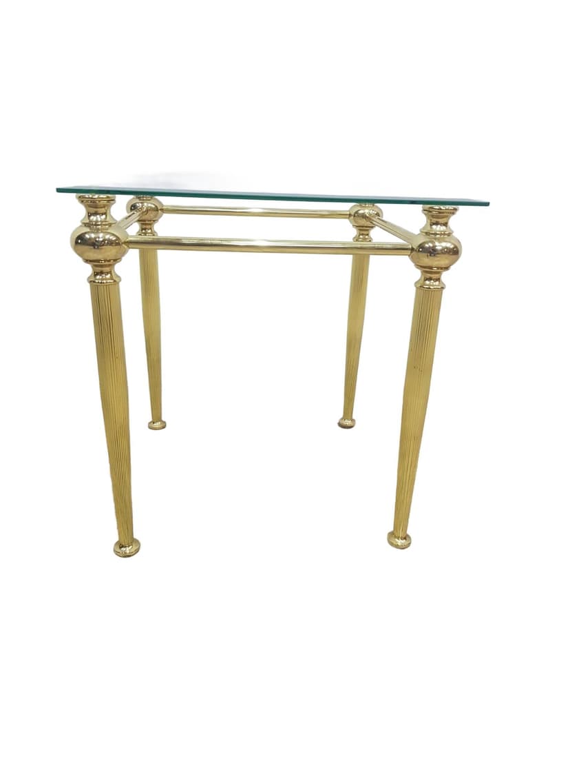 Side table, gold brass, transparent glass, France, 1960s.