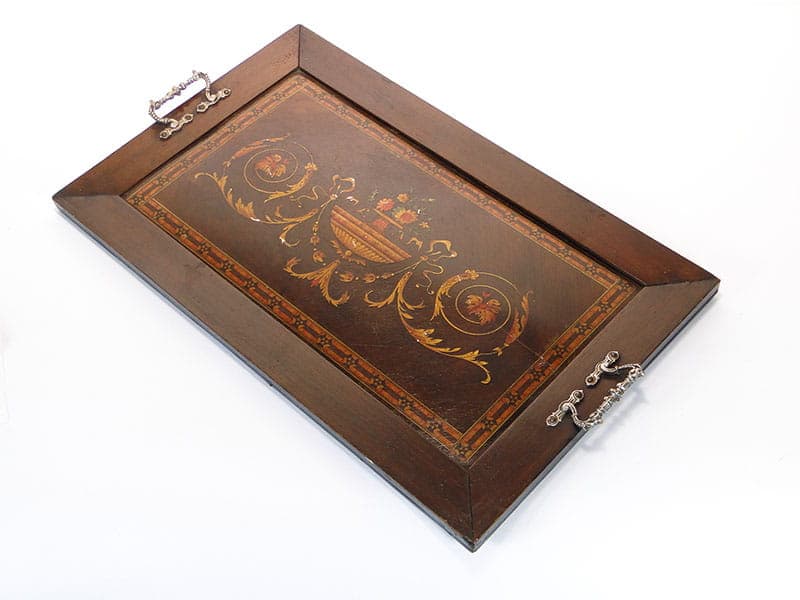 Breakfast tray, brown, wood, brass, Poland, early 20th c.