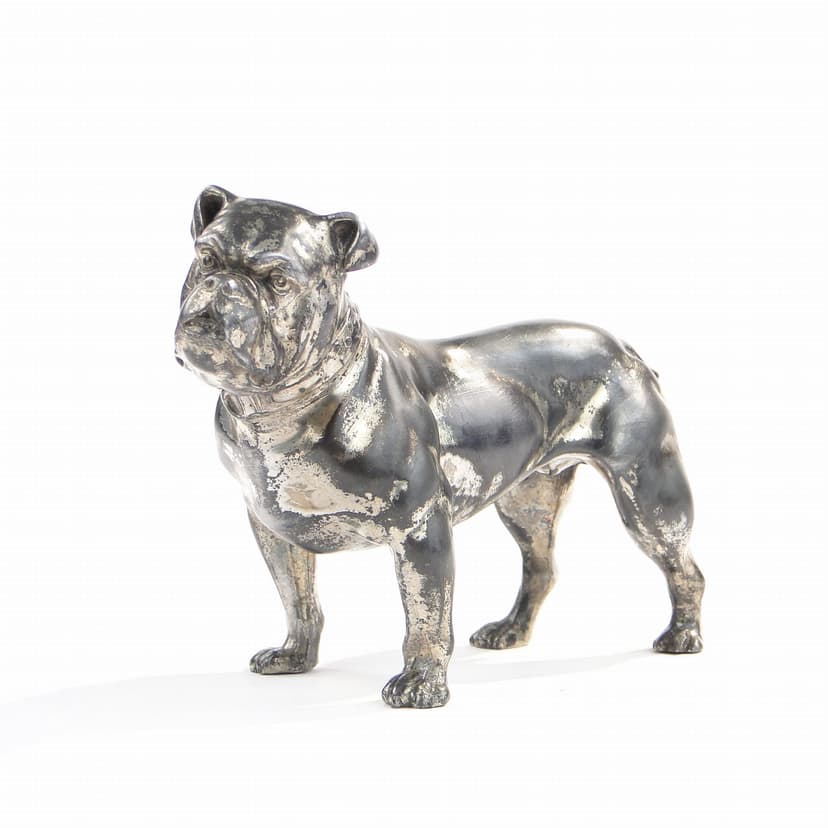 Bulldog Figurine, silver, pewter, Austria, early 20th c.