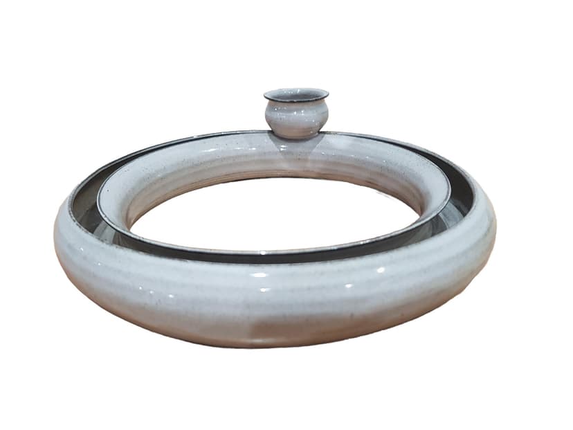 Ring candlestick, grey black, ceramic, Italy, 1980s.