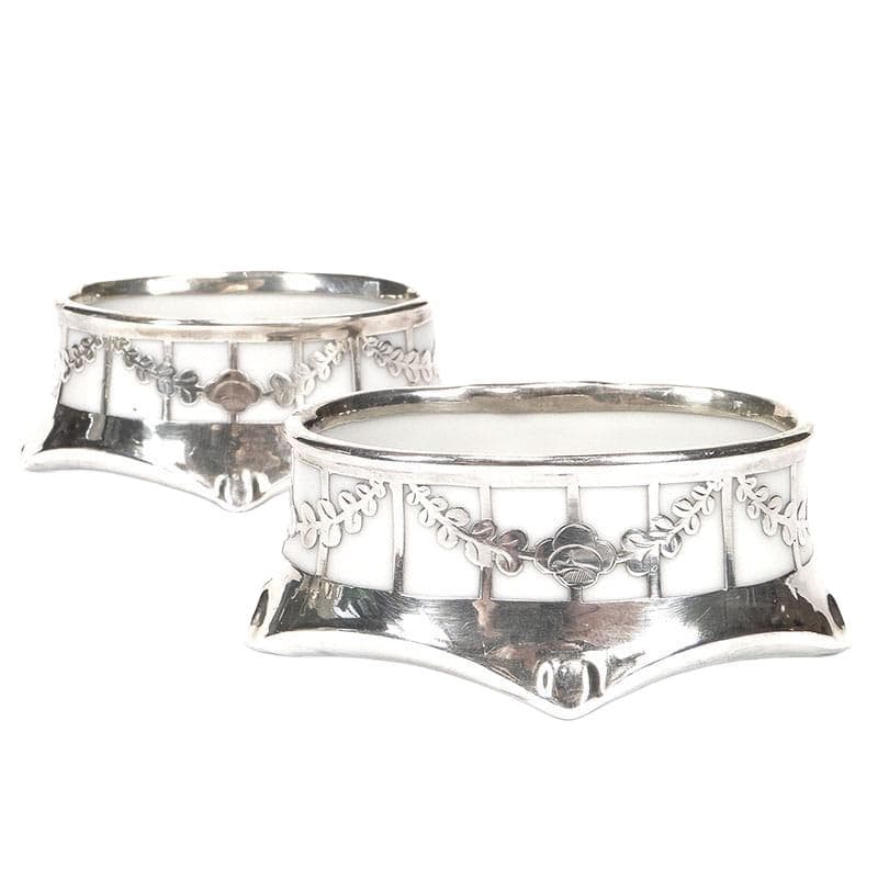 Pair of salt cellars Art Nouveau, white, porcelain silver, France, early 20th century
