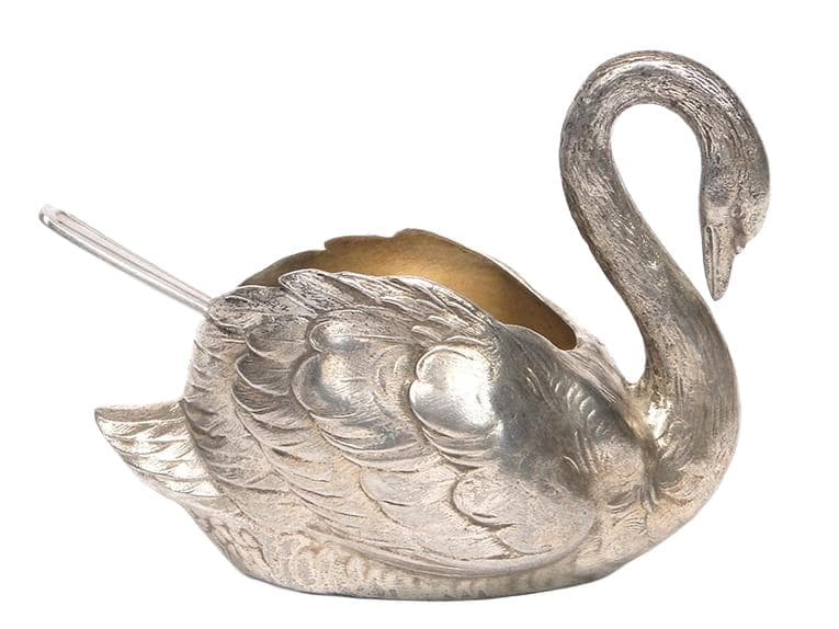 Salt cellar swan, silver silver, gilding gold, WMF, Germany, early 20th century