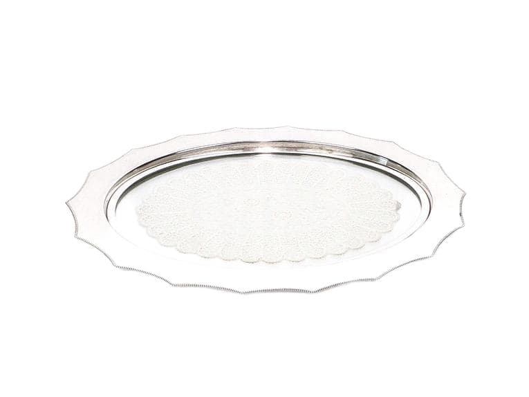 Art Nouveau serving tray, silver, metal, glass, white textile, WMF, Germany, early 20th century