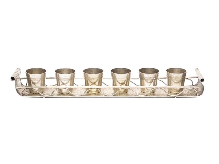 Set of goblets with tray, modernism, silver gold brass, Hefra, Poland, 1960s