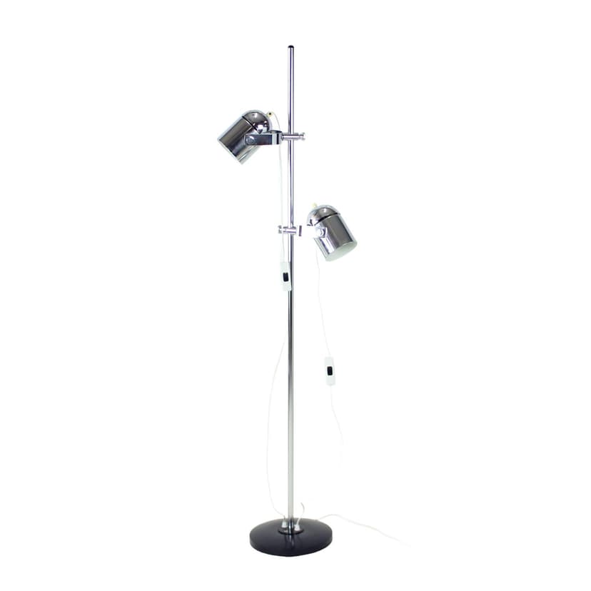 Floor lamp Space Age, polished silver steel, black steel, by S. Indra, Czechoslovakia, 1970s