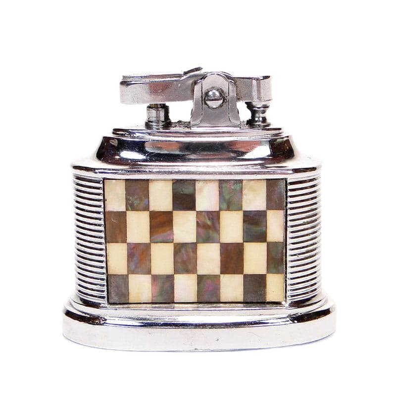 Table lighter Art Deco, chromed steel, mother-of-pearl mosaic, Germany, 1970s.