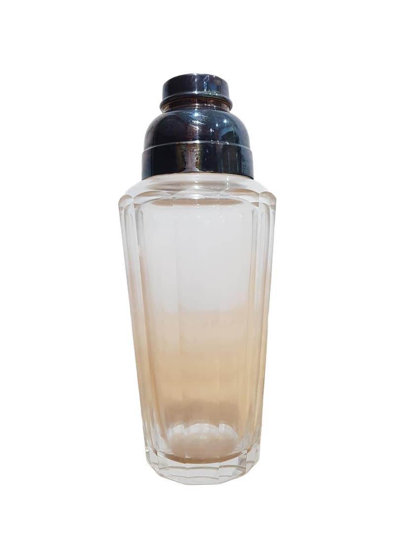 Cocktail shaker, clear crystal, silver metal, Germany, 1950s