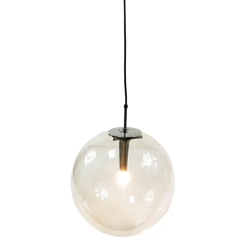 Pendant Lamp Globe 34 cm, transparent glass, chromed steel, Germany, 1970s.