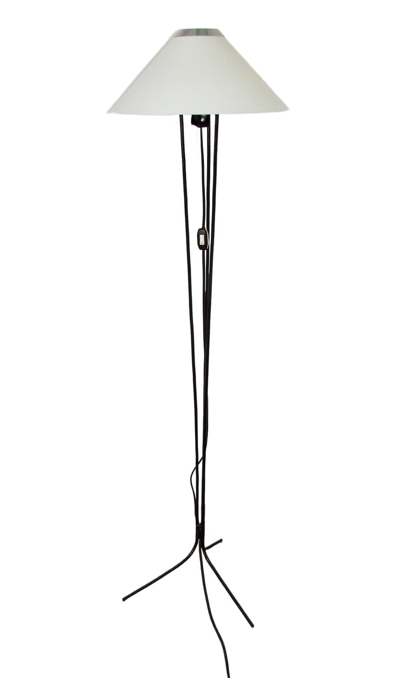 Floor lamp, black metal, white glass shade, Poland, 1970s.