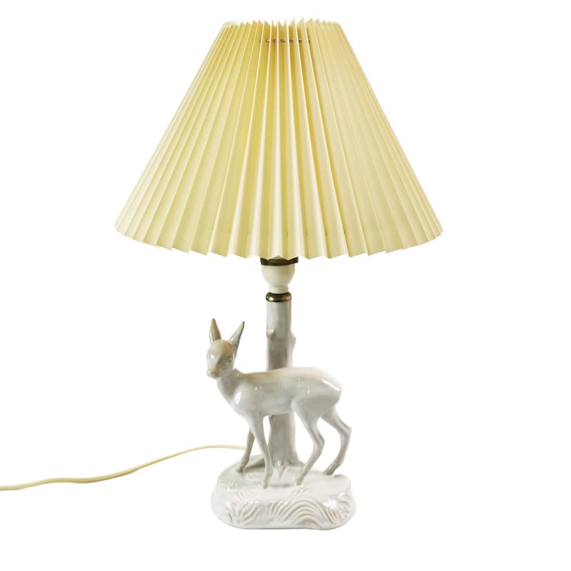 Table Lamp Art Deco, white ceramic, beige plastic shade, Denmark, 1960s