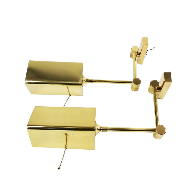 Pair of modernist wall lamps, gold metal, brass, Baulmann Leuchten, Germany, 1970s