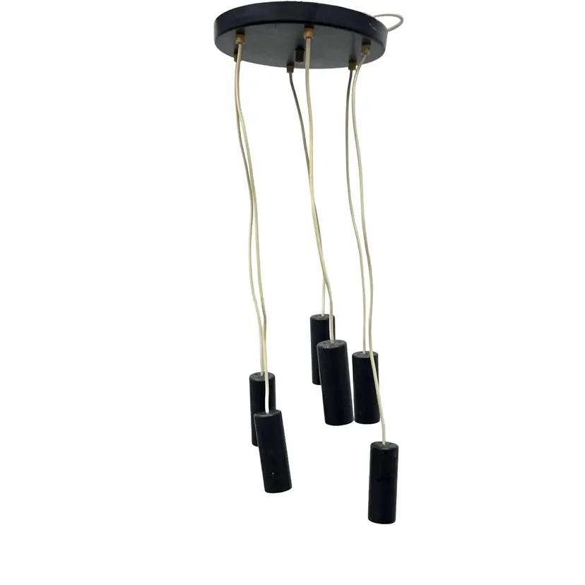 Cascading pendant lamp 68816/1, black acrylic, brass, Elektroinstala Jílové, Czechoslovakia, 1970s.