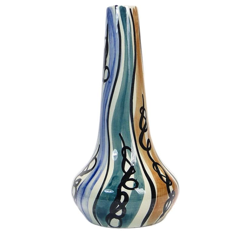 Tall vase, blue green brown ceramic, by E. Piwek-Białoborska, Poland, 1950s