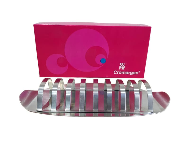 Toast rack Cromargan, stainless steel silver, by W. Wagenfeld, WMF, Germany, 1950s.