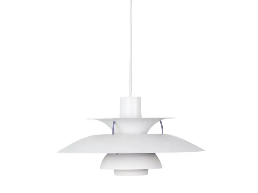 Pendant lamp PH 5, white, metal, by P. Henningsen, Louis Poulsen, Denmark, 1980s.