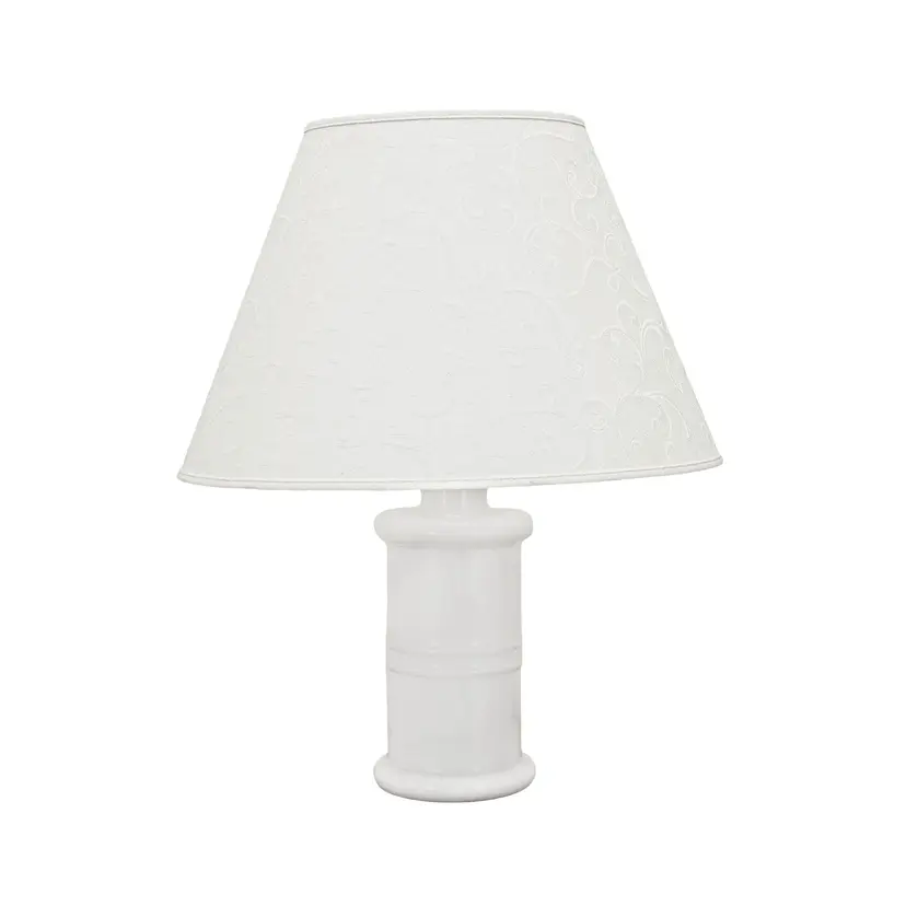 Table Lamp Holmegaard, white glass, white fabric, Denmark, 1970s.