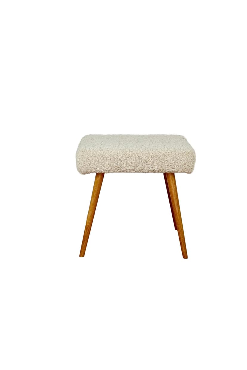 Stool, beige bouclé, natural beech, 1970s