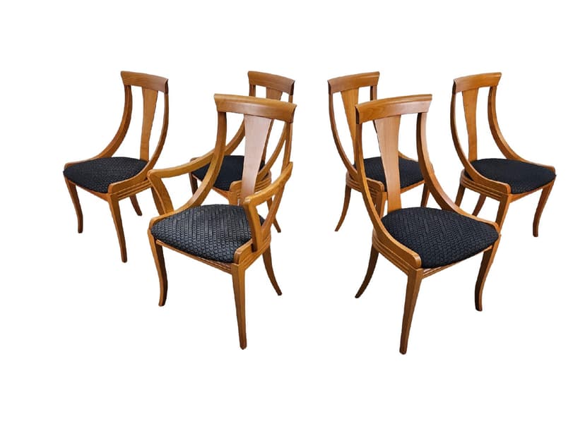 Set of six chairs Gondola, brown wood, black fabric, Pietro Costantini, Italy, 1980s
