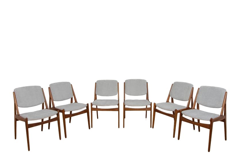 Set of Six Chairs Ella, teak oak, light grey fabric, by A. Vodder, Denmark, 1960s.
