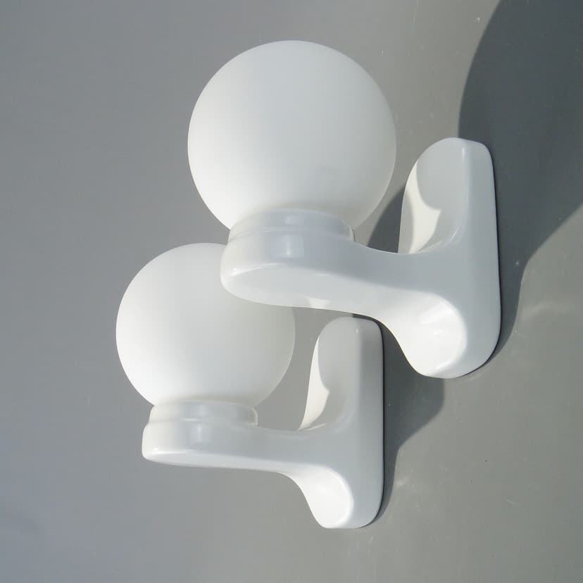 Pair of wall sconces Art Deco, white, ceramic glass, Poland, 1970s