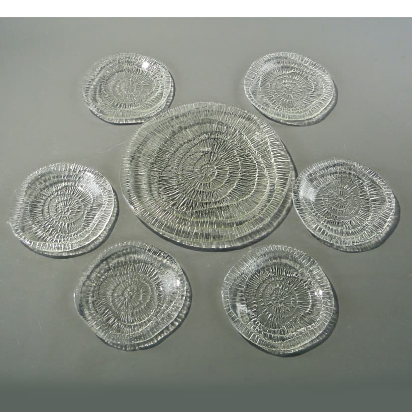 Cake Serving Set Skamielina, clear glass, by E. Trzewik-Drost, Ząbkowice, Poland, 1970s.