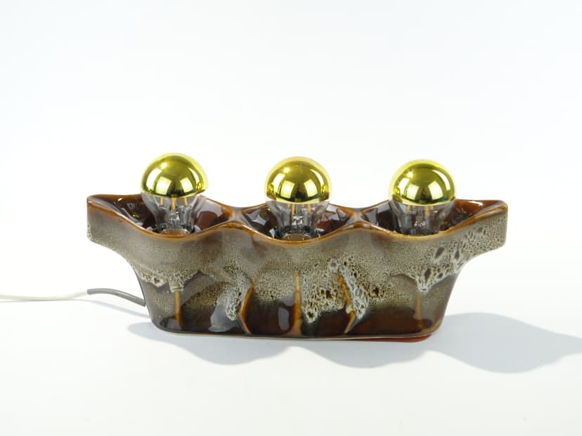 Table Lamp and Wall Sconce, brown ceramic, by A. Sadulski, Polam, Poland, 1970s