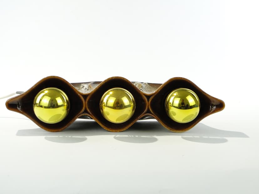 Table Lamp and Wall Sconce, brown ceramic, by A. Sadulski, Polam, Poland, 1970s