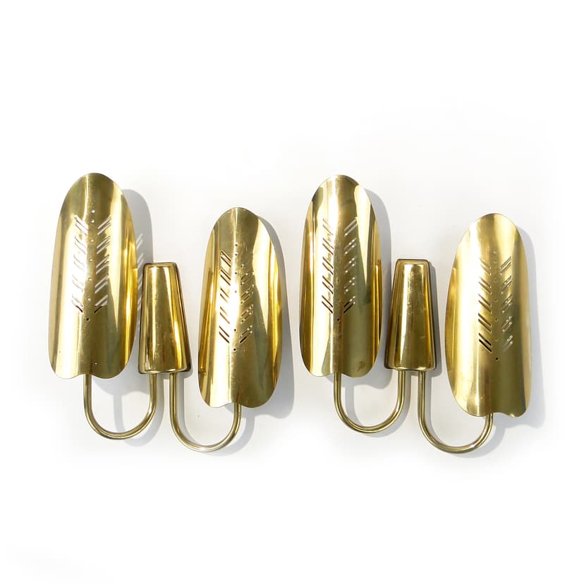 Pair of wall sconces, gold, brass, Belgium, 1950s