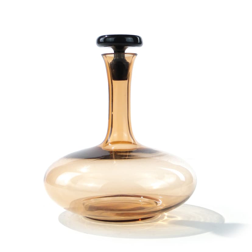 Decanter Art Deco, orange black glass, Hortensja, Poland, 1930s