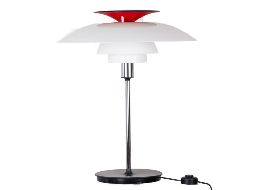 Lampa stołowa PH 80, metal biały czerwony srebrny czarny, proj. P. Henningsen, Louis Poulsen, Dania, lata 70.