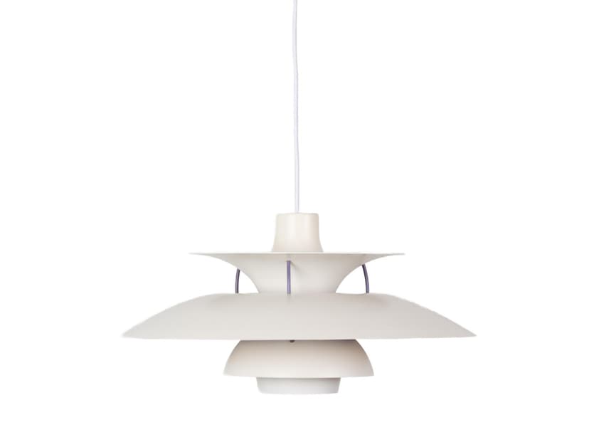 Pendant lamp PH 5, white, metal, by P. Henningsen, Louis Poulsen, Denmark, 1980s.