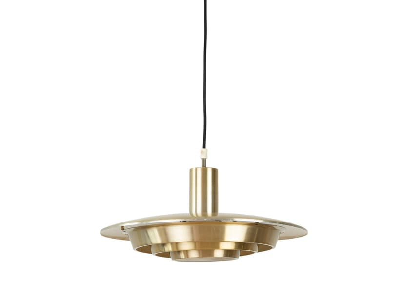 Pendant lamp, gold metal, by J. Hammerborg, Fog & Mørup, Denmark, 1980s.