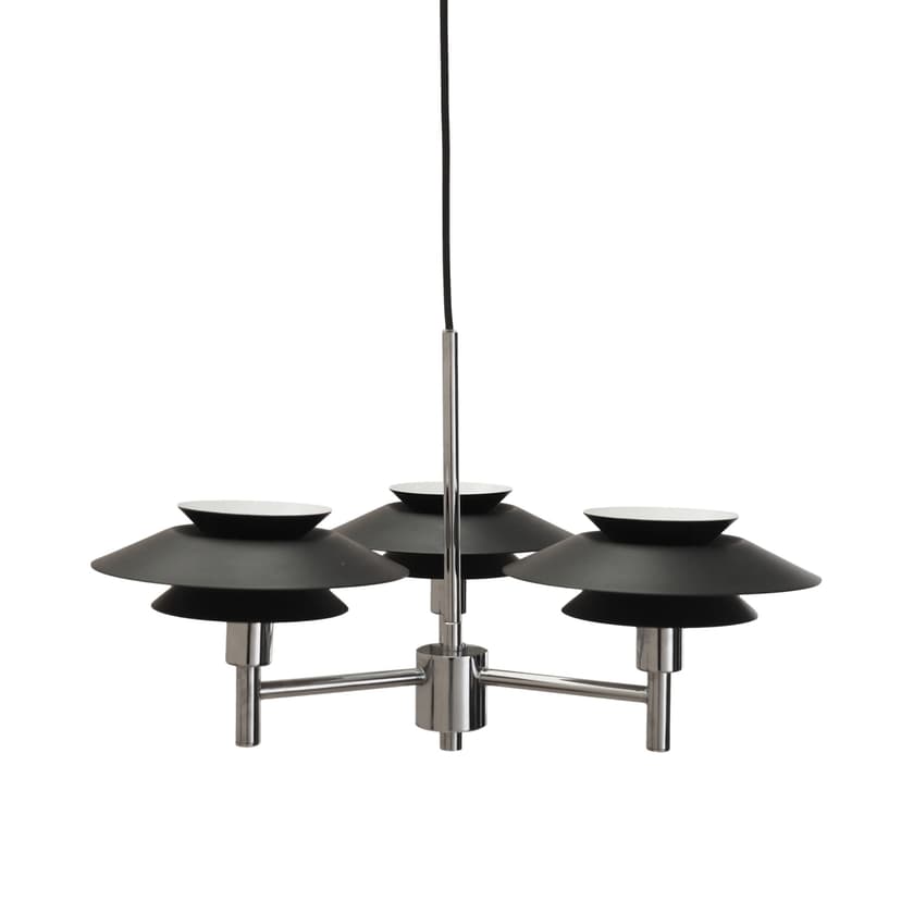 Pendant lamp Genoa, silver stainless steel, black metal, Harald Nyborg A/S, Denmark
