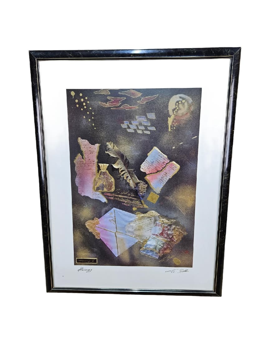 Lithograph Harmony I, paper, frame glass black and silver, USA, 1980s