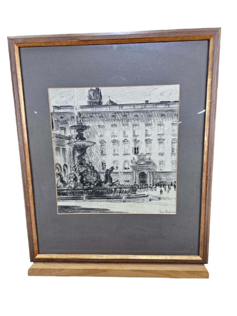 Rysunek Zum Salzburg, czarna kreda, papier, art. P. Bach, Niemcy, początek XX w.