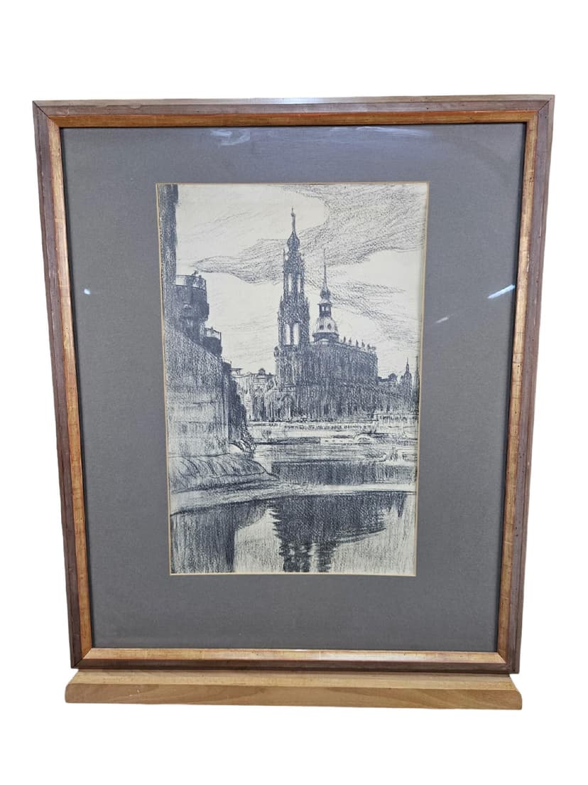 Rysunek Dresden Altstadt nr 6, czarna kreda, papier, art. P. Bach, Niemcy, początek XX w.