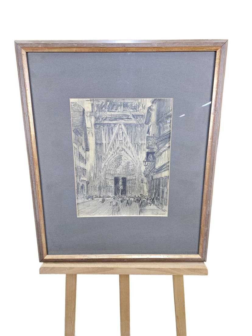 Rysunek Zum Staneburg, kreda czarna, papier, art. P. Bach, Niemcy, początek XX w.